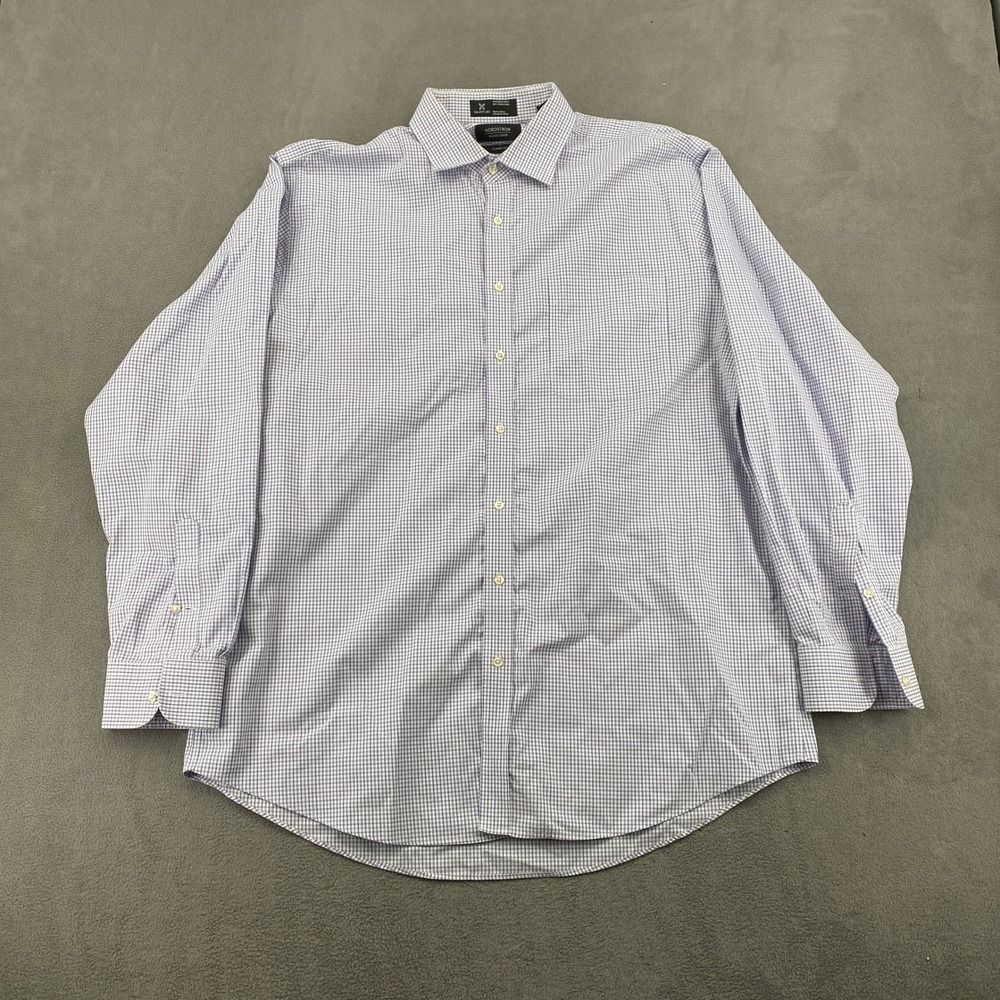 Nordstrom Smartcare Gingham Dress Shirt Purple White 16.5 36 Classic Fit